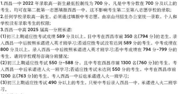 2023年凉山州西昌市第一中学招生分数是多少分？