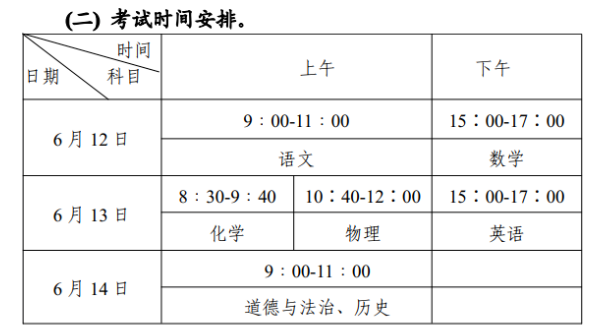 2023年攀枝花市中考时间安排是怎么样的？