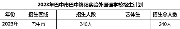 2024年巴中市巴中绵阳实验外国语学校招生计划是多少？