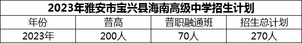 2024年雅安市宝兴县海南高级中学招生计划是多少？