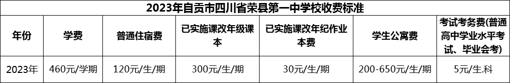 2024年自贡市四川省荣县第一中学校学费多少钱？