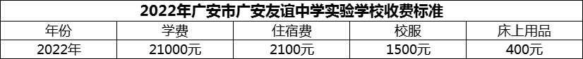 2024年广安市广安友谊中学实验学校学费多少钱？