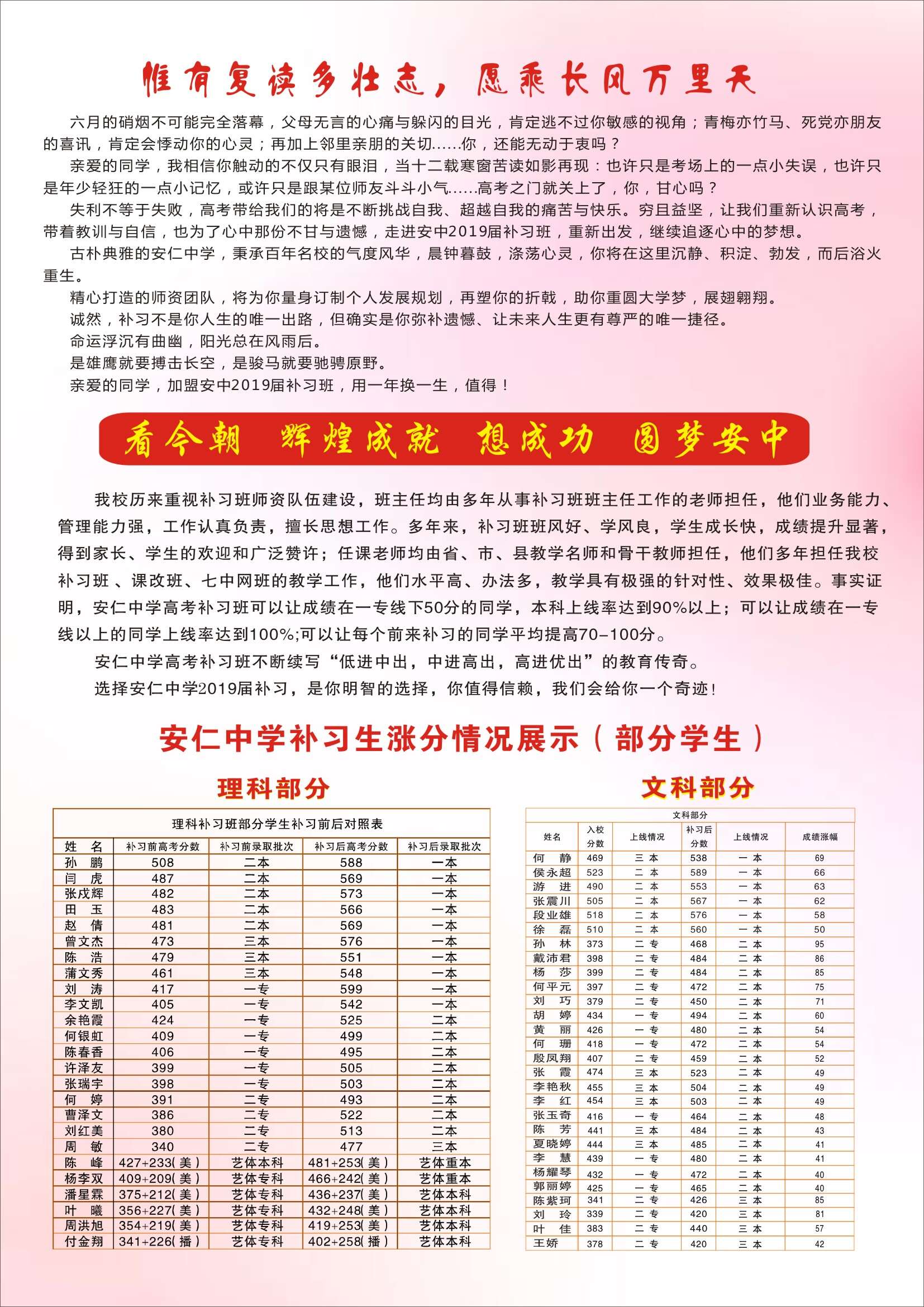安仁中学2018年高三补习班招生简章