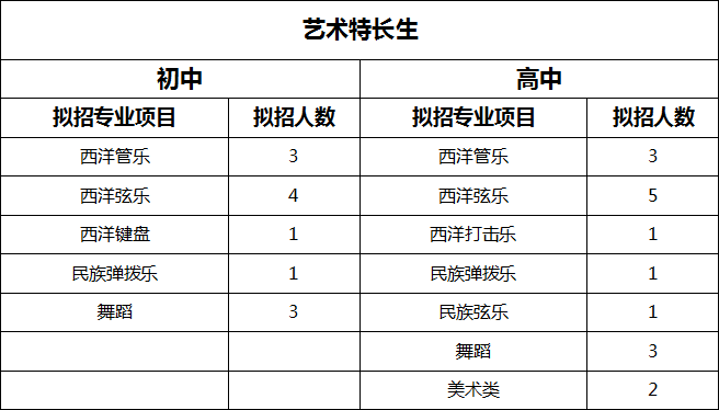 成都二十中2019年艺术特长生招生章程