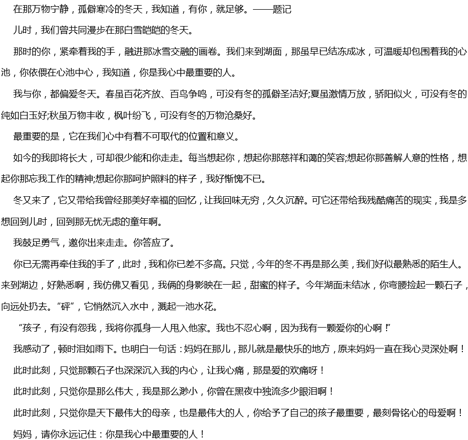 2020年中考满分作文范文800字：你是我最重要的人