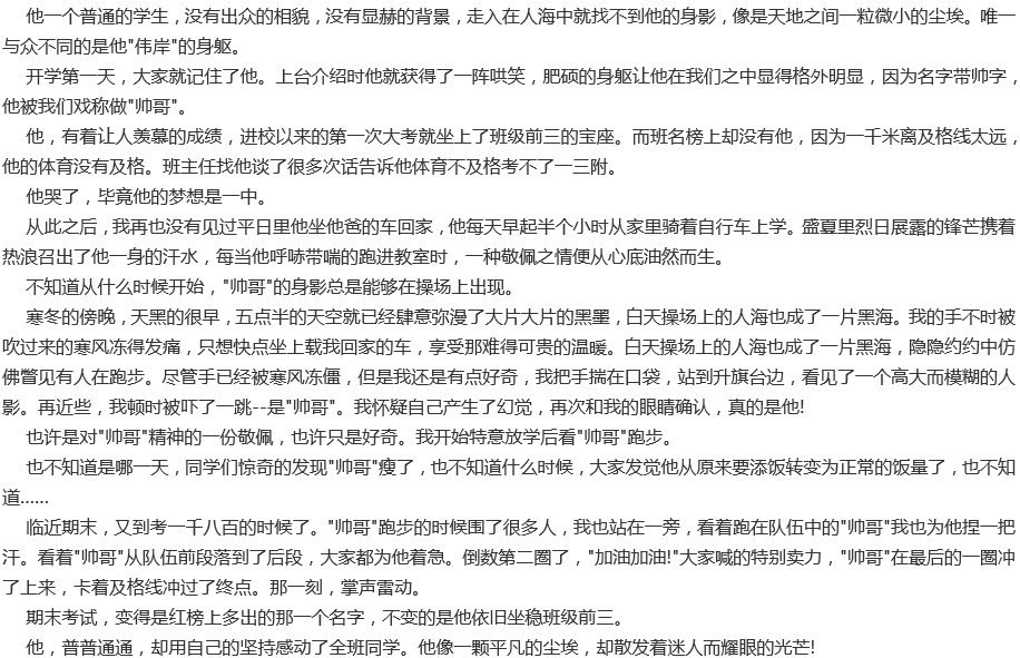 2020年中考满分作文900字预测范文：你是尘埃也是光