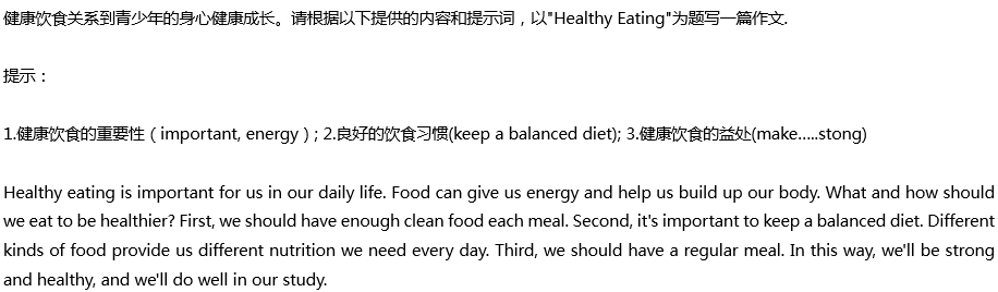 2020年中考英语满分作文预测范文：Healthy Eating