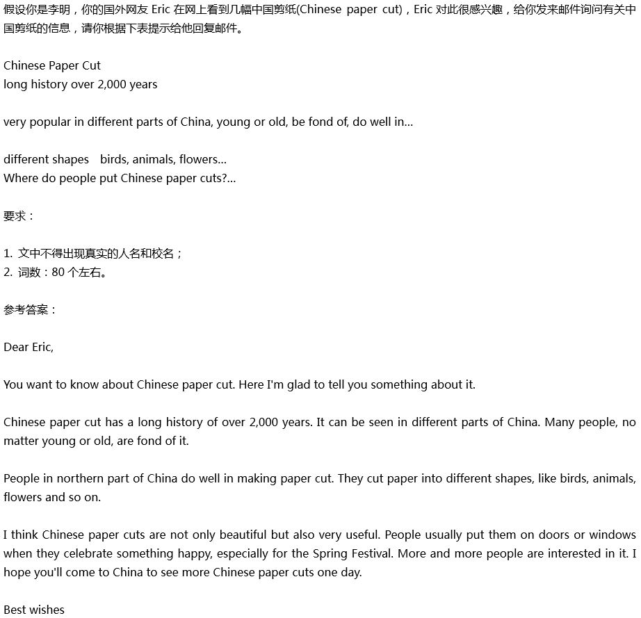 2020年中考英语满分作文预测范文：Chinese paper cut