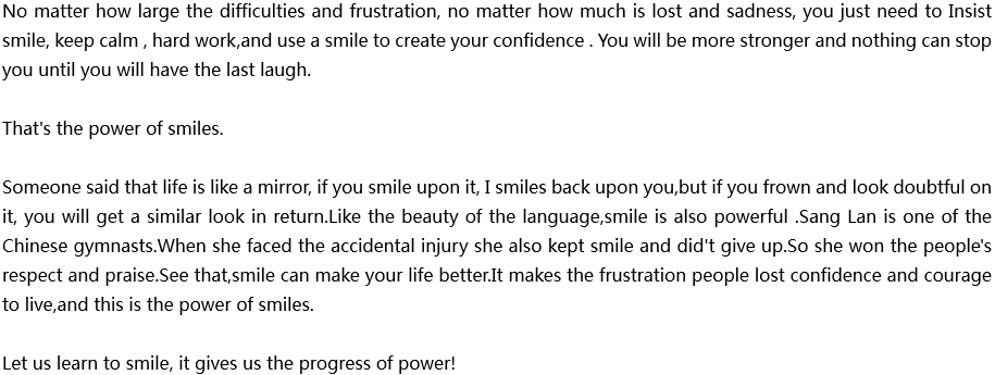 2020年中考英语满分作文预测范文：The power of smiles