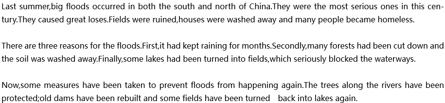 2020年中考英语满分作文参考范文：big floods