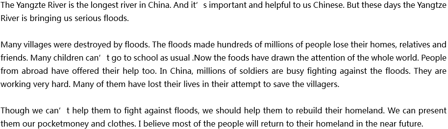 2020年中考英语满分作文参考范文：Serious Floods