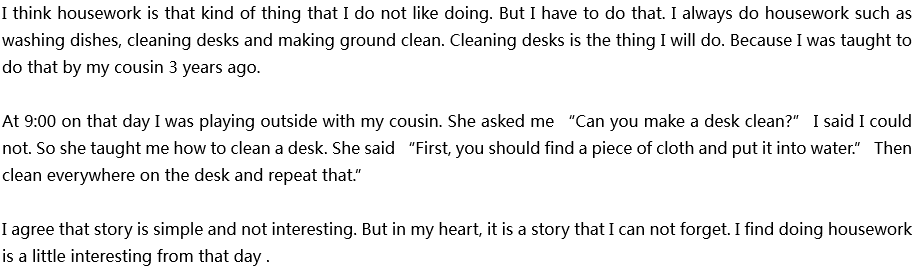 2020年中考英语满分作文参考范文：Doing Housework