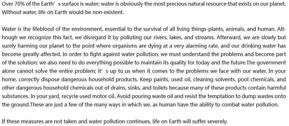 2020年中考英语满分作文参考范文：Protection of the Environment