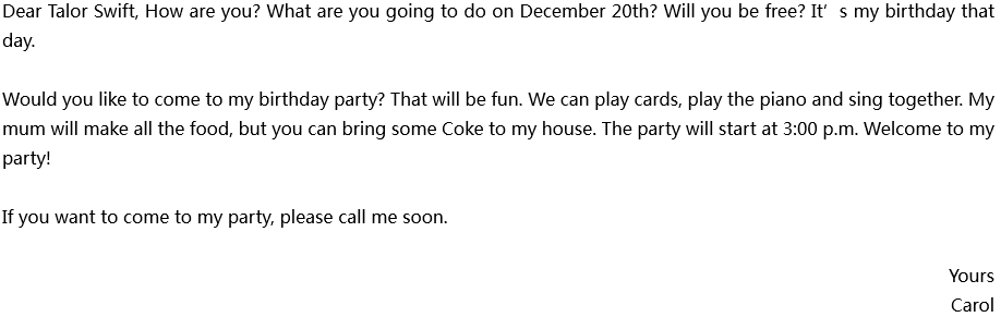2020年中考英语满分作文参考范文：Come to my birthday party