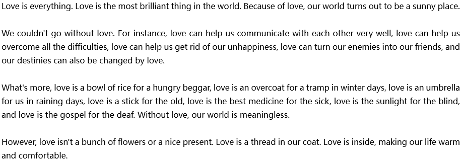2020年中考英语满分作文参考范文：Love