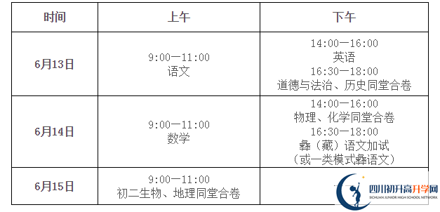 2021凉山州中考时间安排是怎么样的？