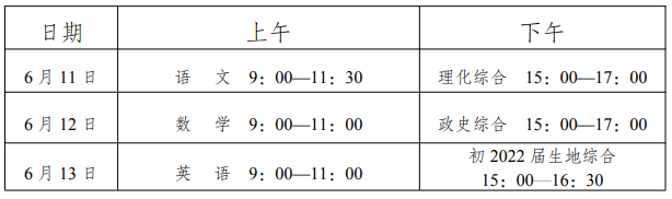 2022年内江中考时间安排是怎么样的？