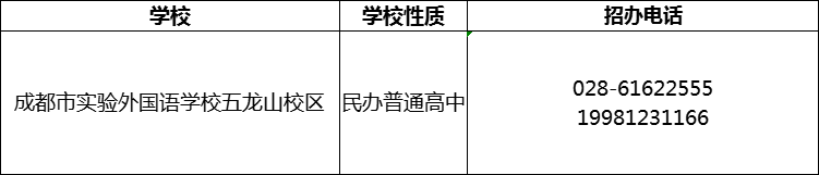 2024年成都市实验外国语学校五龙山校区招办电话是多少？