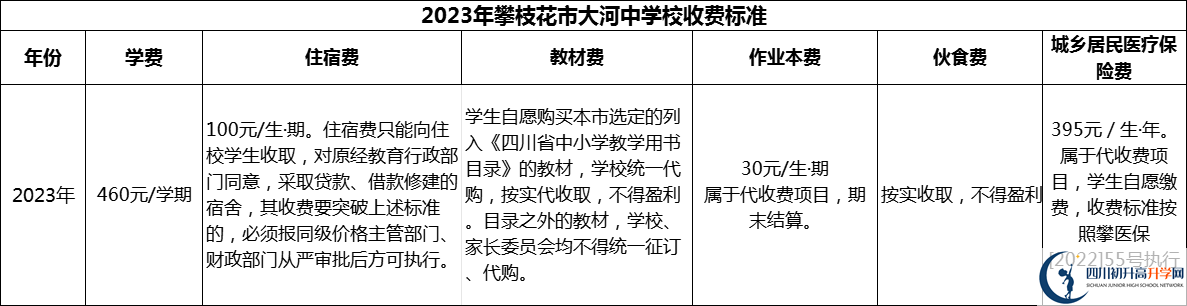 2024年攀枝花市大河中学校学费多少钱？