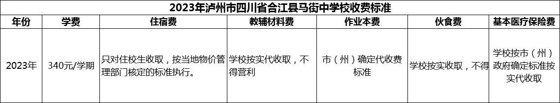 2024年泸州市四川省合江县马街中学校学费多少钱？