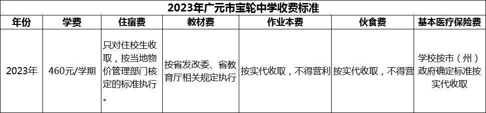 2024年广元市宝轮中学学费多少钱？