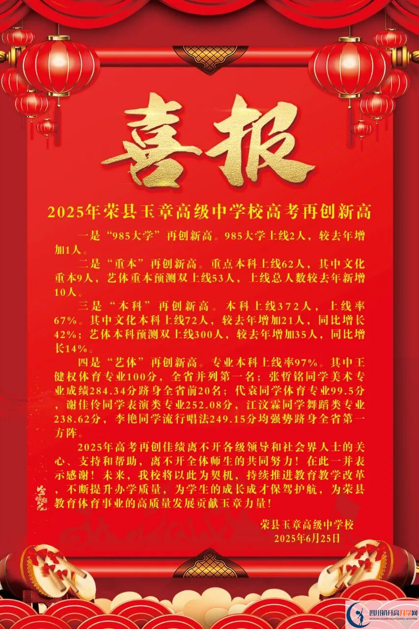 2026年自贡市四川荣县玉章高级中学校升学率怎么样？