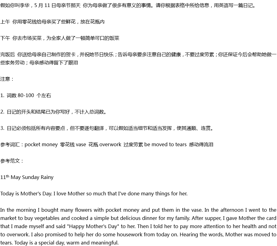 2020年中考英语满分作文预测范文：日记