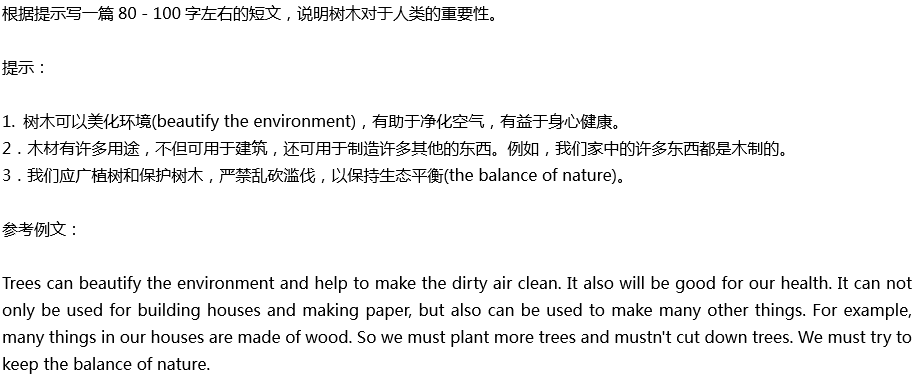 2020年中考英语满分作文预测范文：树木对于人类的重要性