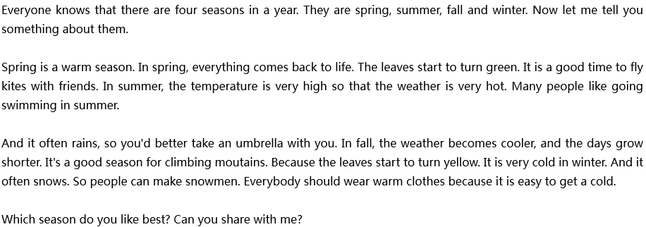 2020年中考英语满分作文预测范文：The Four Seasons